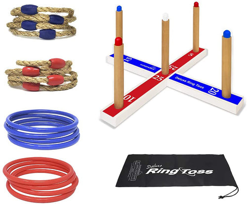 Ring Toss game set by Funsparks coemes with 16 rings, 8 rope and 8 plastic, and a carry bag